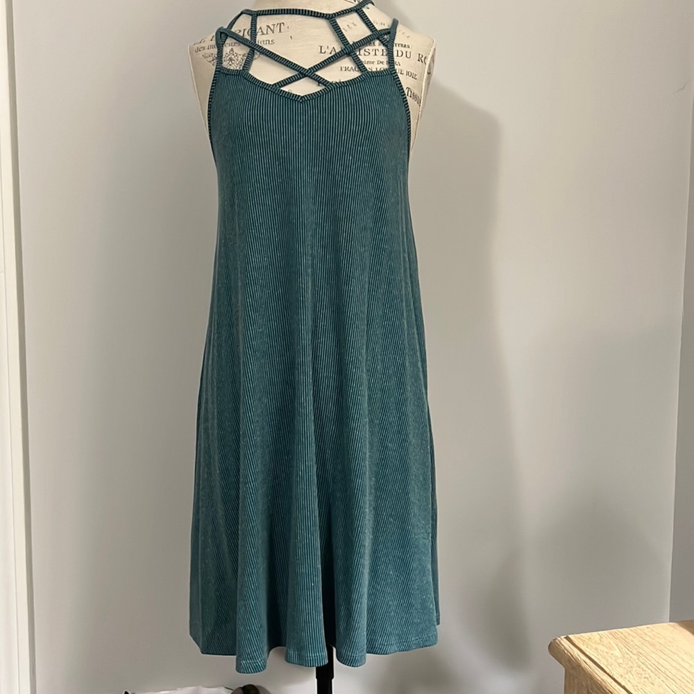 Hem & Thread Green Ribbed Caged Sleeveless Dress
